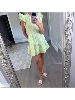 Omika Handmade Light Green Ruffle Sleeve Mini Dress Size M